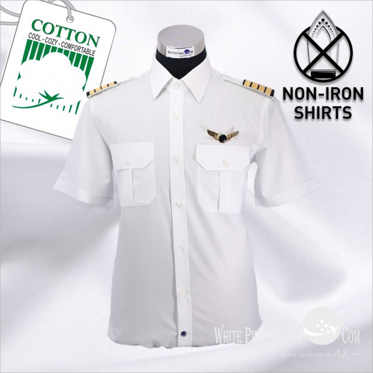 Non Iron - White - 2 ply Cotton | Pilot 