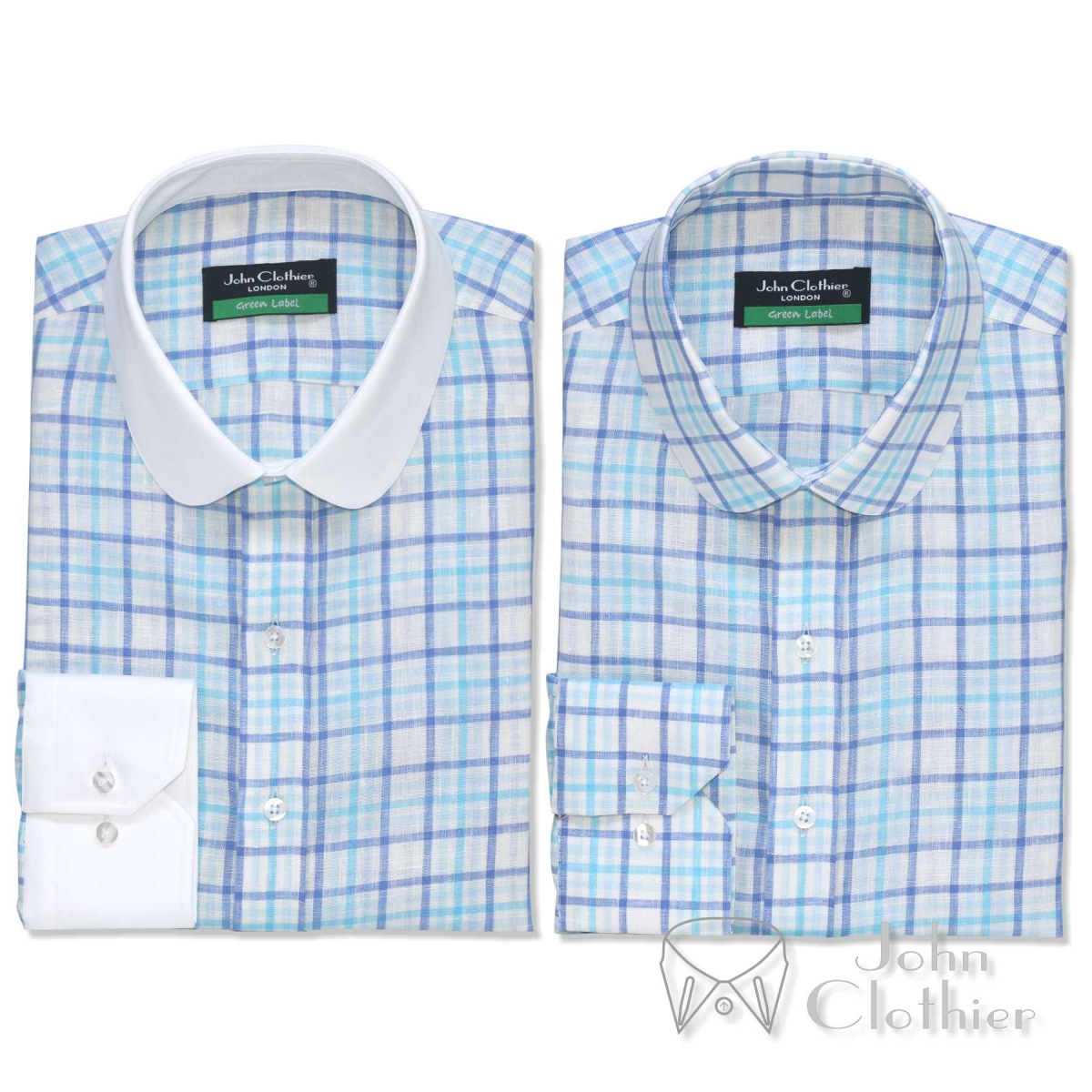 Penny Blue Checks Linen - 100% Linen | Dress Shirts | Men's Dress ...