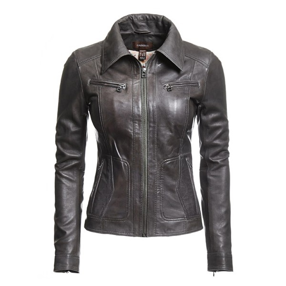 Classic-Collar Jacket - Charcoal black | Leather Jackets | Women's ...